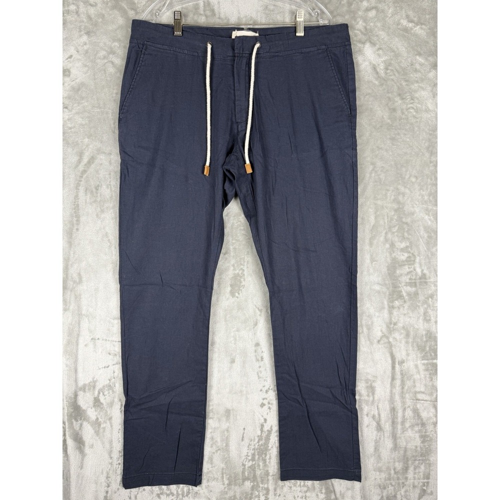 NWT MINE NAVY CHINOS PANTS SIZE 34 DRAWSTRING WAIST CASUAL SLIM‎ FIT